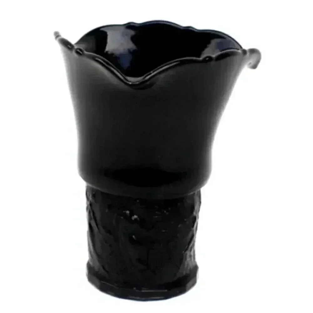Vintage LE Smith Black Amethyst Dancing Nymphs Tri-Corner Vase Depression Glass